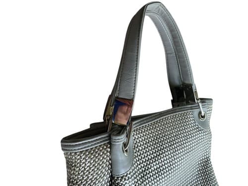 Mondani Tote/Crossbody Convertible Silver Gray Crochet/ Faux Leather Trim 10x9x5 - Thumbnail 3