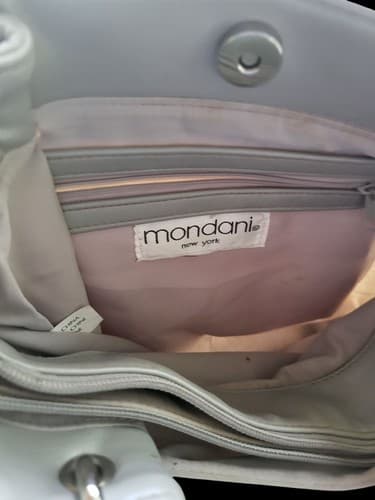 Mondani Tote/Crossbody Convertible Silver Gray Crochet/ Faux Leather Trim 10x9x5 - Thumbnail 2