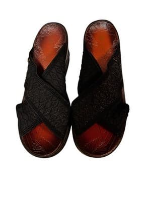 Bzees Desire Black stretch fabric Criss Cross Slide Sandal Women 8.5M
