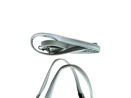 Mondani Tote/Crossbody Convertible Silver Gray Crochet/ Faux Leather Trim 10x9x5 - Thumbnail 4