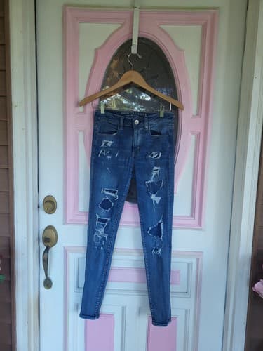American Eagle Jegging Super Super Stretch X Destroyed Shadow Patched SIZE 4