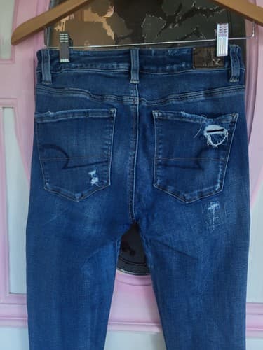 American Eagle Jegging Super Super Stretch X Destroyed Shadow Patched SIZE 4 - Thumbnail 3
