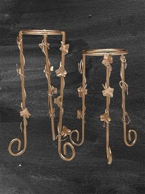 Vintage Metal Candle Holders Glass Candle Cups Ivy Leaves Gold Tone Pair (2)