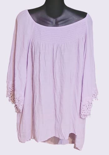 Est. 1946 blouse boho gauze lacey flowy Lilac smocked top Size 26/28