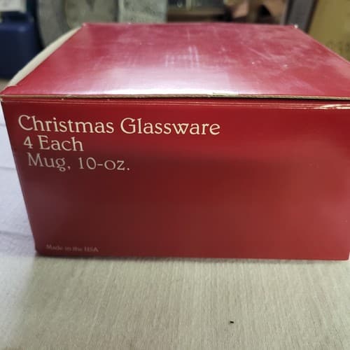 Vintage Nikko HAPPY HOLIDAYS Christmas Glassware 10oz Glass Mugs Set Of 4 In Box - Thumbnail 4