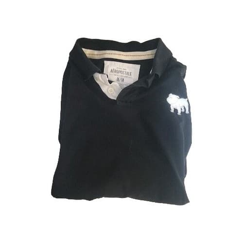 Aeropostale Long Sleeve Rugby Shirt Mens M Black Y2K Embroidered Polo Bulldog - Thumbnail 3