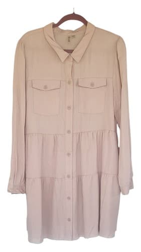 Verona Button-Front Tunic Dress Woman's Size Large Frayed Hem With Pockets
