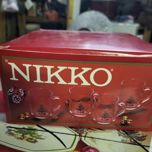 Vintage Nikko HAPPY HOLIDAYS Christmas Glassware 10oz Glass Mugs Set Of 4 In Box - Thumbnail 2