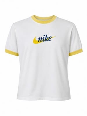Nike Ringer T-Shirt Swoosh Logo Adult S Vintage Retro 80’ S Yellow Trim