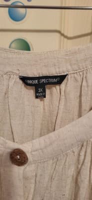 Womens Linen Blend Button Front Top Size 3XL Oatmeal Boxy Lagenlook Coastal - Thumbnail 4