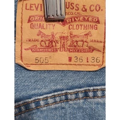 Levi's 505 Regular Fit Straight 36x36 100% Cotton Denim Blue Jeans - Thumbnail 6