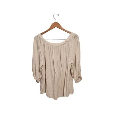 Womens Linen Blend Button Front Top Size 3XL Oatmeal Boxy Lagenlook Coastal - Thumbnail 2