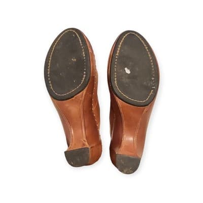 Frye Mules Women's 8.5 Brown Leather Studded Stitched Buckle Heel - Thumbnail 5