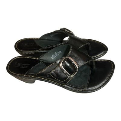 Born Womens Flip Flop Sandals Brown Buckle Platform Heels Leather Slip Ons 8 M - Thumbnail 3