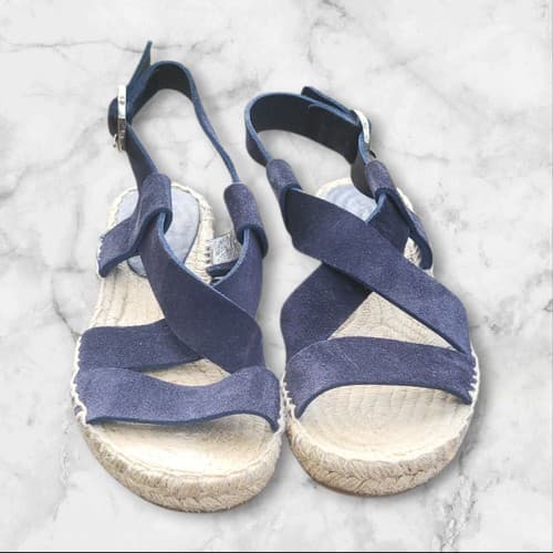 VIA SPIGA Gia Espadrille Low Wedge Heel Sandal Merlin Blue Suede - Size 6