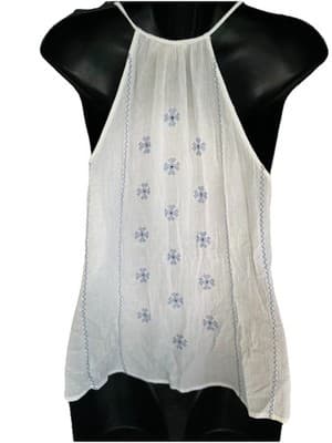 Lucy and Laurel women's size SWhite and blue Embroidered A-Line Tank - Thumbnail 3