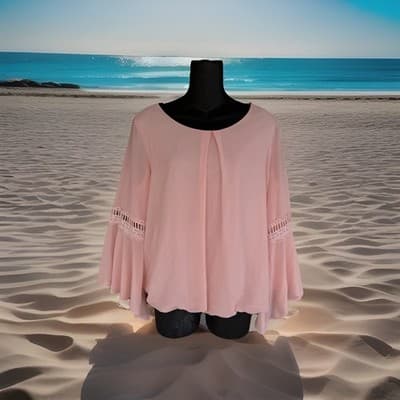 Womens I.N. San Francisco Salmon Pink Blouse Sz L .