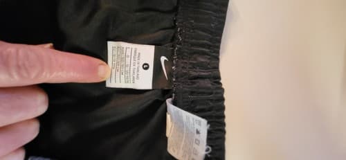 L Men Nike Athletic Basketball Shorts Black Gray White Stripe Polyester EUC - Thumbnail 2