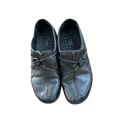 Clarks Black Leather Wave Run Slip-On Loafers Women Size 7M Shoes - Thumbnail 8