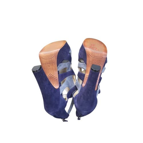 Enzo Angiolini Blue & Gray Leather Strappy Heels | Peep Toe Buckle Closure - Thumbnail 5
