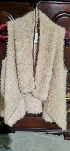 Hopely Womens Faux Fur Vest Size Small Beige Pockets Open Front - Thumbnail 4