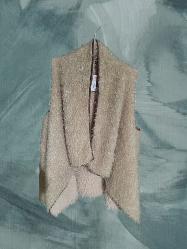 Hopely Womens Faux Fur Vest Size Small Beige Pockets Open Front - Thumbnail 3