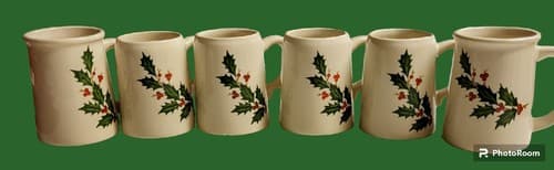 Vintage Set Of 6 Holly Berry Holiday Mugs - Thumbnail 2