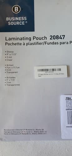 Business Source 200 Laminating Pouches 20847 Clear 9 X 11.5 Glossy 3 mil NEW - Thumbnail 2