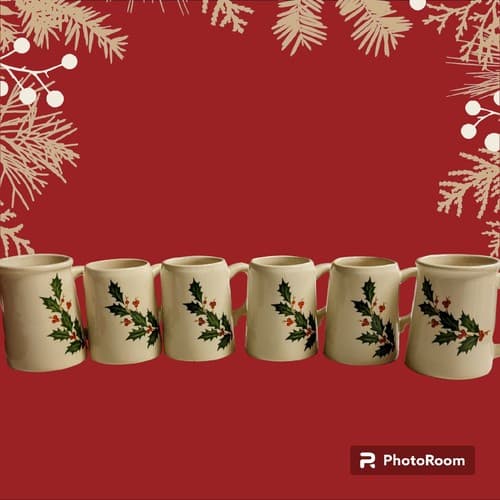 Vintage Set Of 6 Holly Berry Holiday Mugs - Thumbnail 3