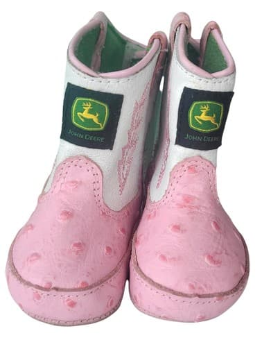 John Deere Pink Johnny Poppers Baby Girls Infant Boots Leather Size 0