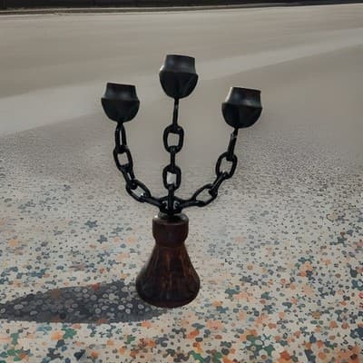 Iron Chain Carved Wood Bell Candle Holders Candelabra Gothic Medieval