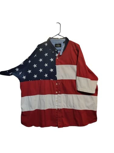 RedHead Button Down Short Sleeve Shirt USA American Flag Red White Blue 3XL