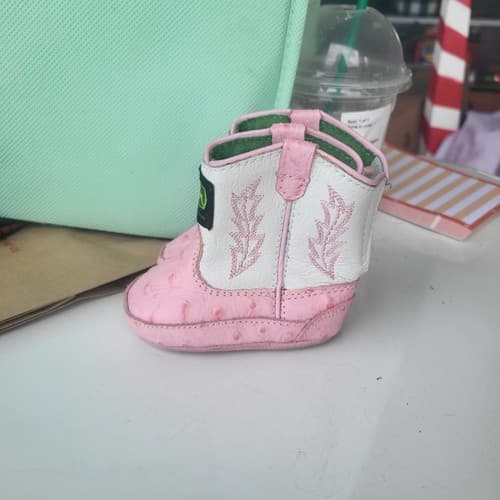 John Deere Pink Johnny Poppers Baby Girls Infant Boots Leather Size 0 - Thumbnail 4