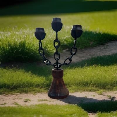 Iron Chain Carved Wood Bell Candle Holders Candelabra Gothic Medieval - Thumbnail 2