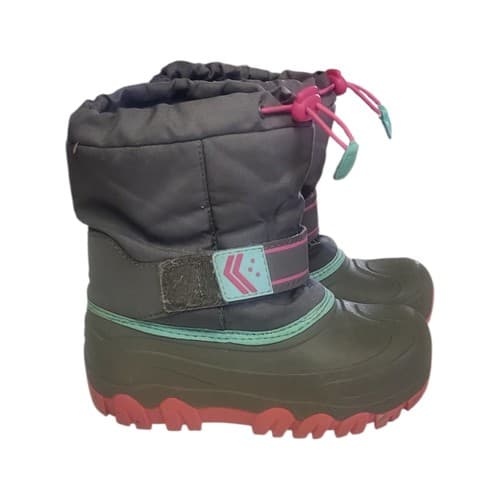 Snow Boots Thermolite Size 13 Grey Pink Hook and Loop Fastener Kids Youth - Thumbnail 3