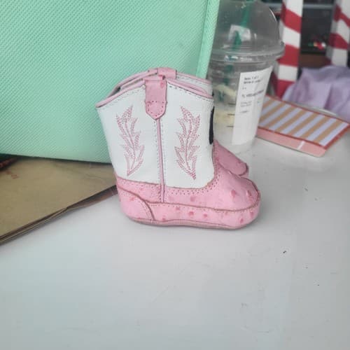 John Deere Pink Johnny Poppers Baby Girls Infant Boots Leather Size 0 - Thumbnail 3