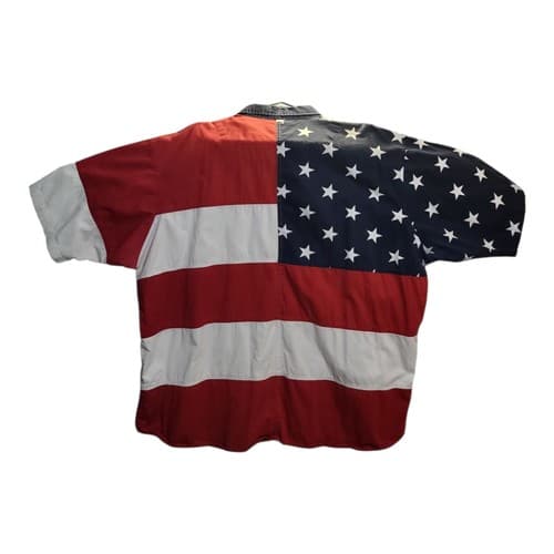 RedHead Button Down Short Sleeve Shirt USA American Flag Red White Blue 3XL - Thumbnail 2