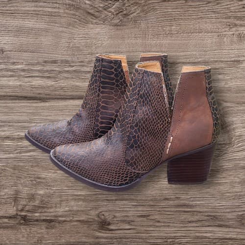 Laura Marano By Not Rated Women Bootie Sz 6.5 Brown Black Faux Snakeskin Nice - Thumbnail 3