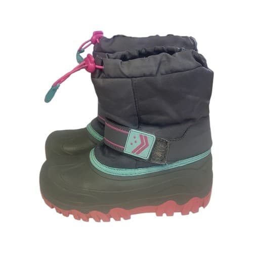 Snow Boots Thermolite Size 13 Grey Pink Hook and Loop Fastener Kids Youth - Thumbnail 4