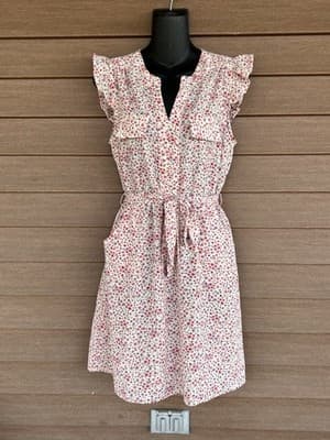 Monteau Los Angeles Womens Floral V-Neck Dress Size M Short Sleeves Mid-Length