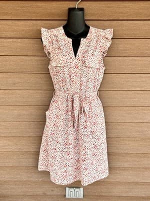Monteau Los Angeles Womens Floral V-Neck Dress Size M Short Sleeves Mid-Length - Thumbnail 2