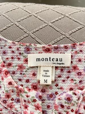 Monteau Los Angeles Womens Floral V-Neck Dress Size M Short Sleeves Mid-Length - Thumbnail 6