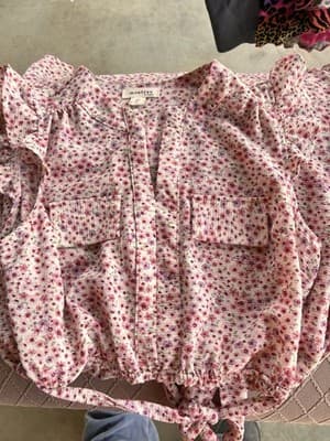 Monteau Los Angeles Womens Floral V-Neck Dress Size M Short Sleeves Mid-Length - Thumbnail 5