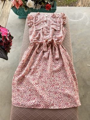 Monteau Los Angeles Womens Floral V-Neck Dress Size M Short Sleeves Mid-Length - Thumbnail 4