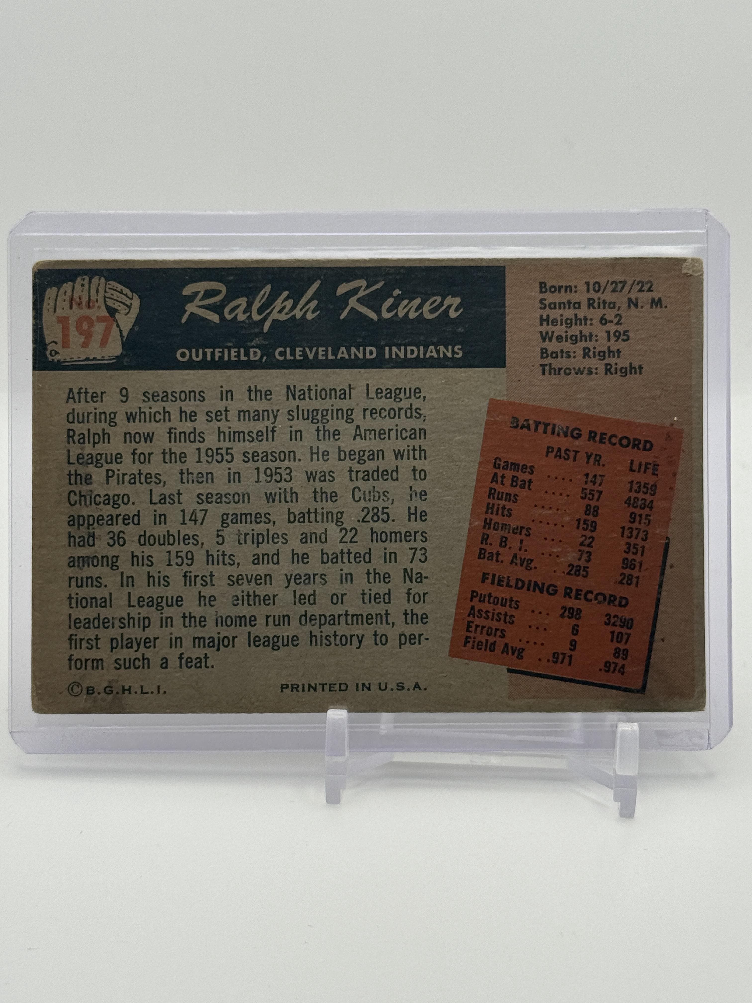 1955 Bowman #197 Ralph Kiner - Thumbnail 2