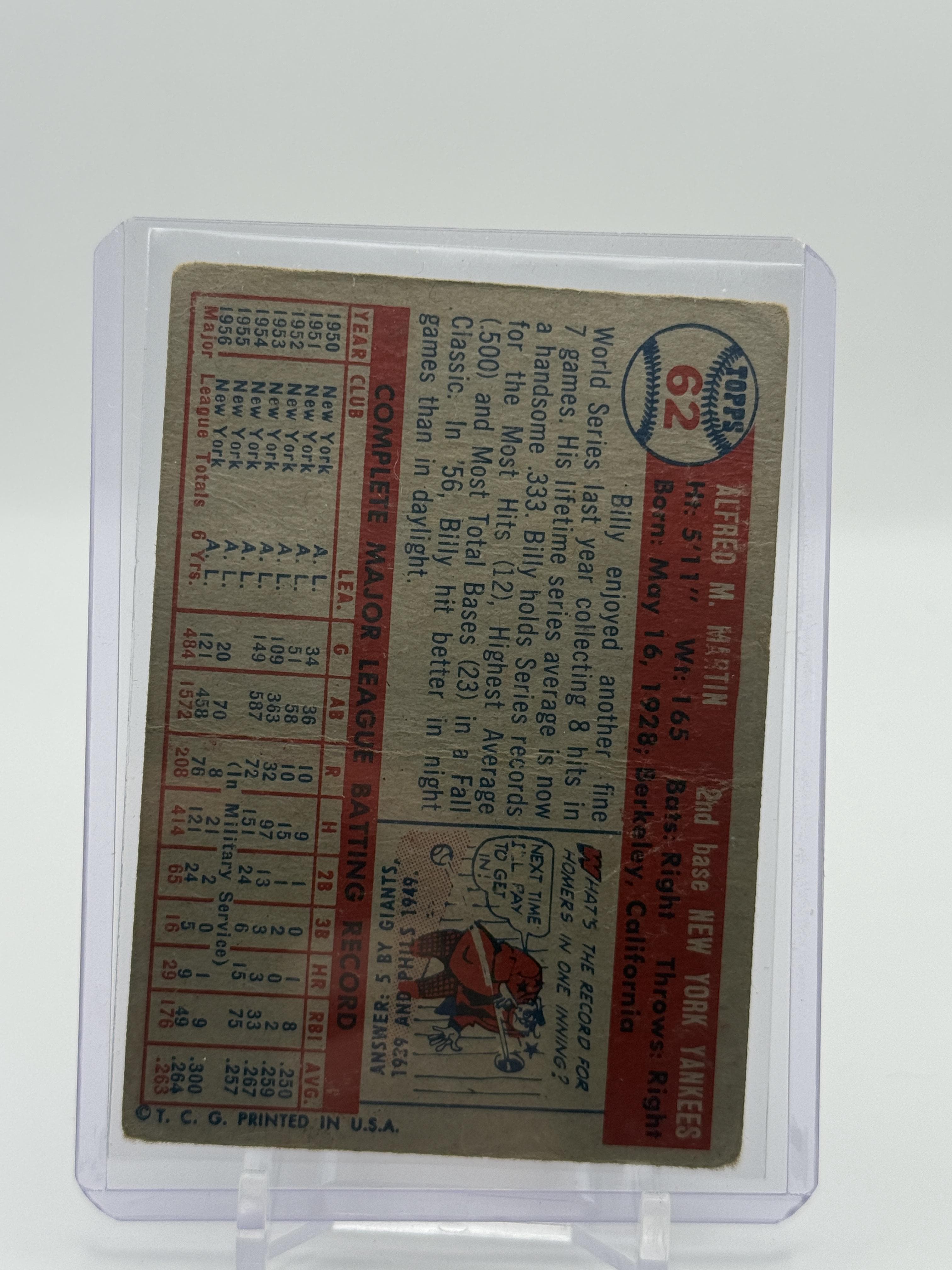 1957 Topps #62 Billy Martin - Thumbnail 2