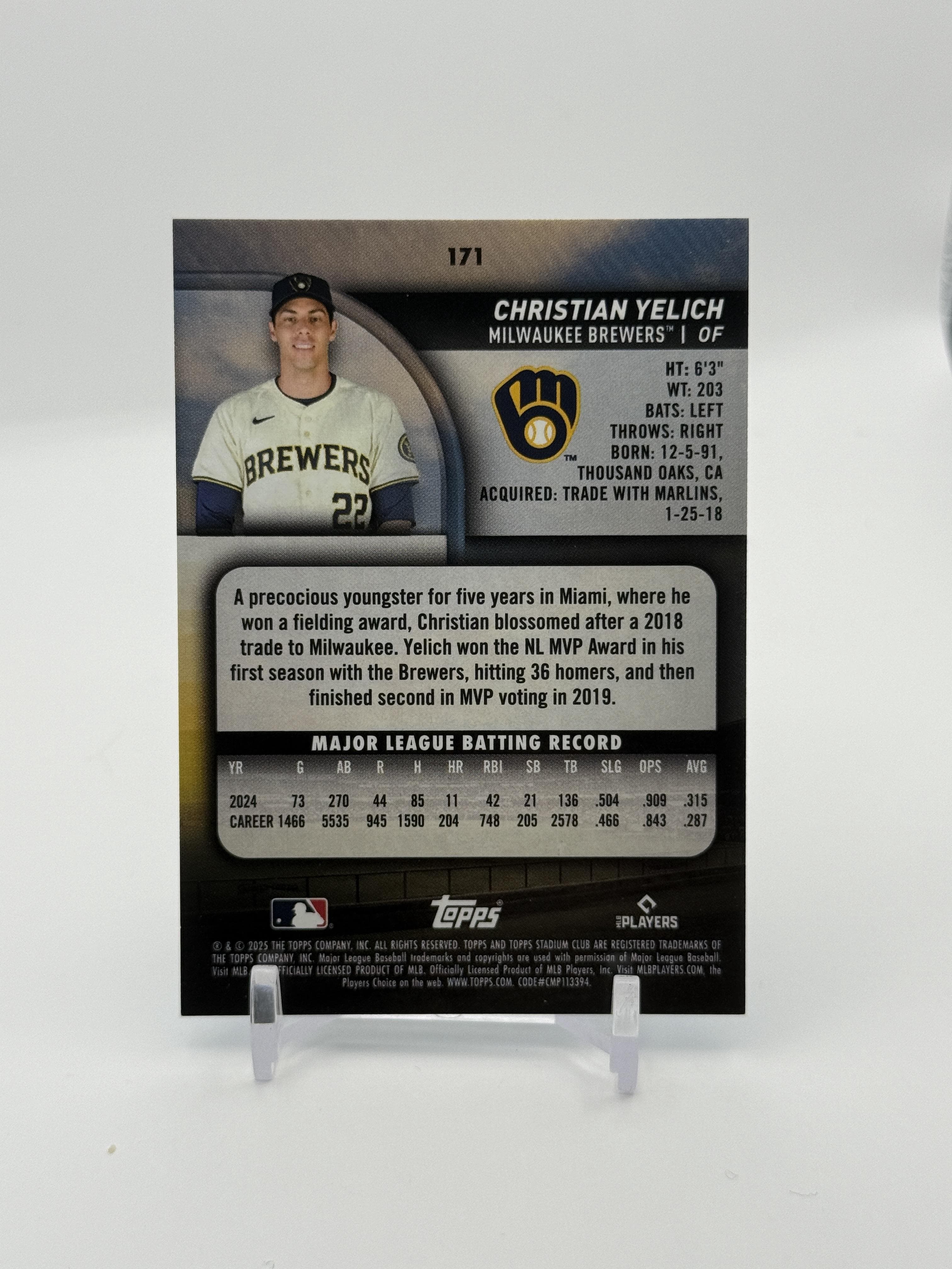 2025 Stadium Club #171 Christian Yelich Light Blue Foil - Thumbnail 2