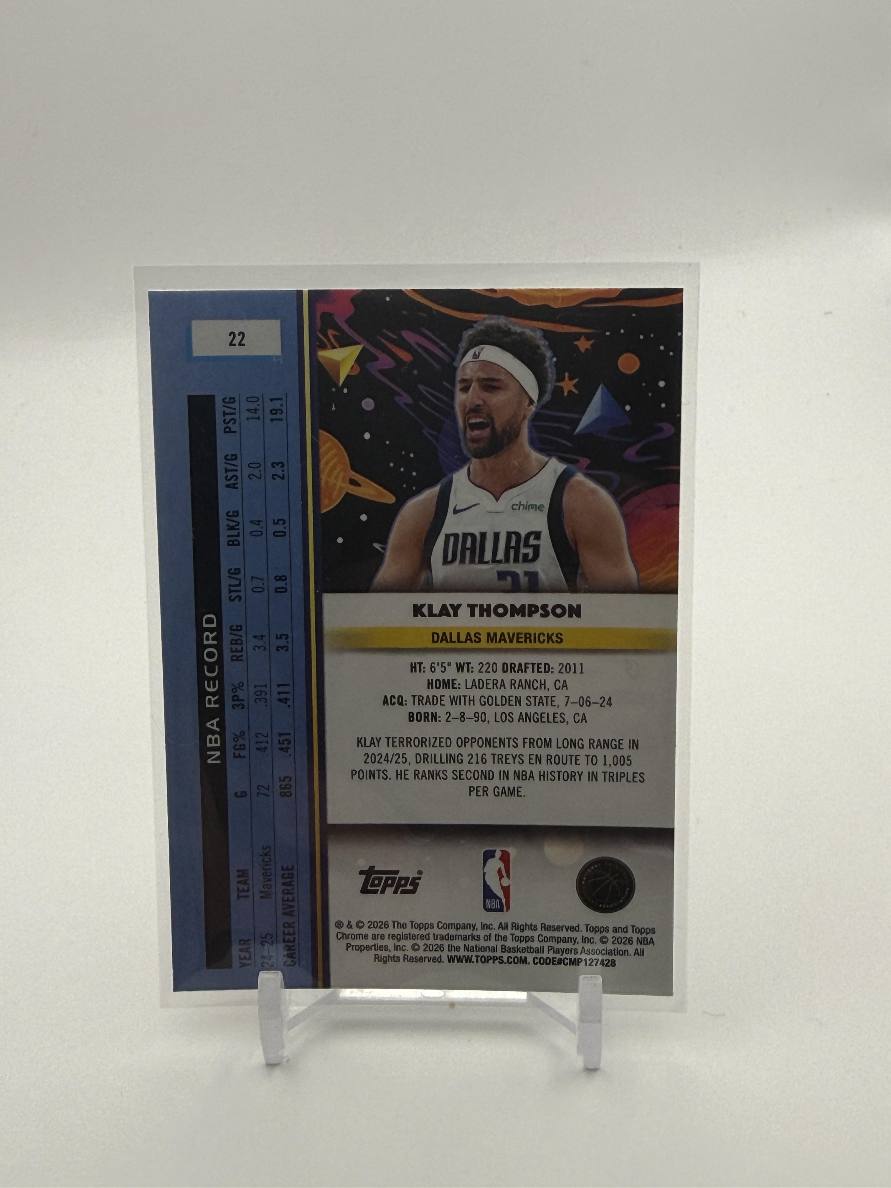 2025-26 Topps Chrome Cosmic #22 Klay Thompson - Thumbnail 2