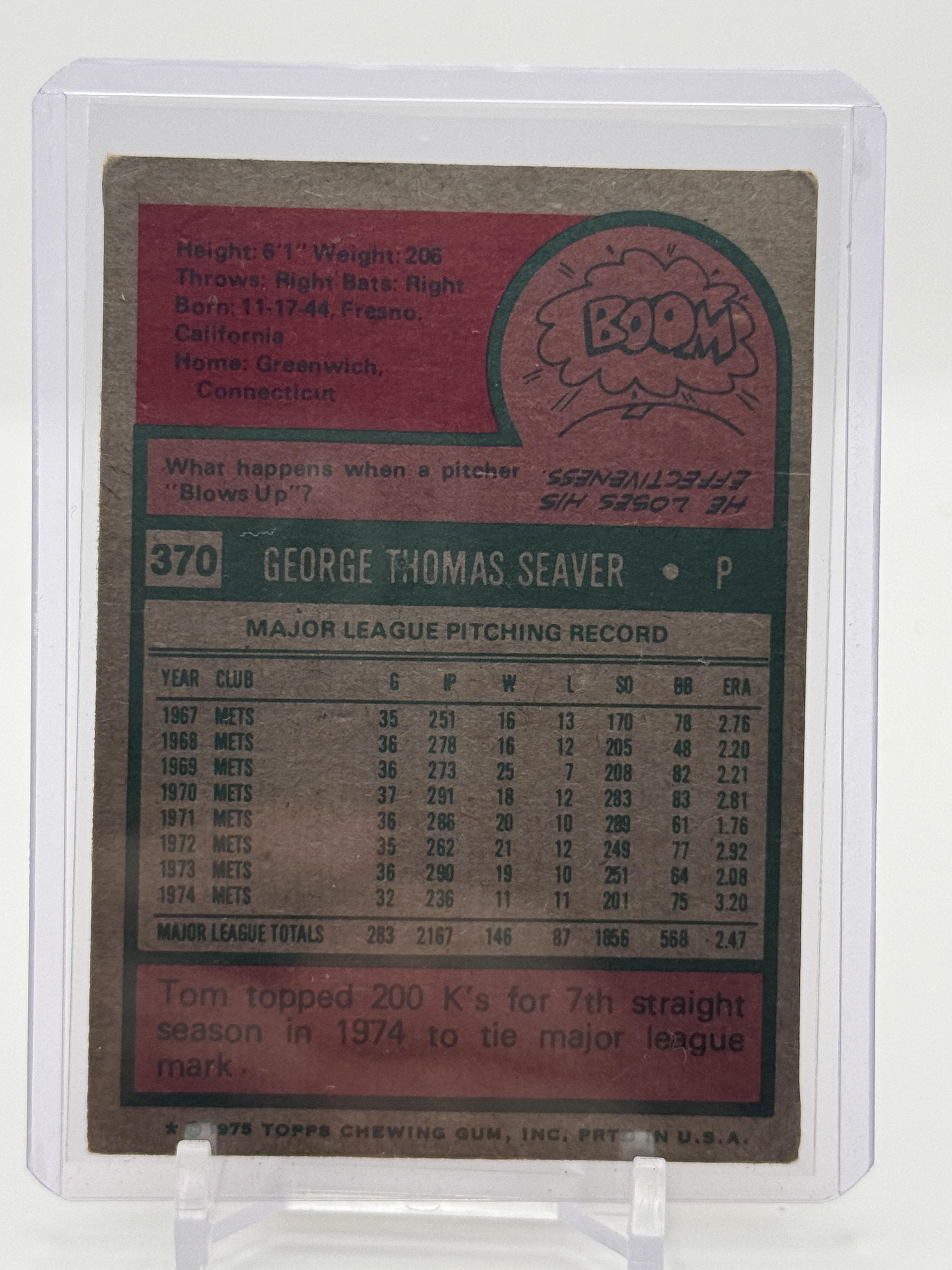 1975 Topps #370 Tom Seaver - Thumbnail 2