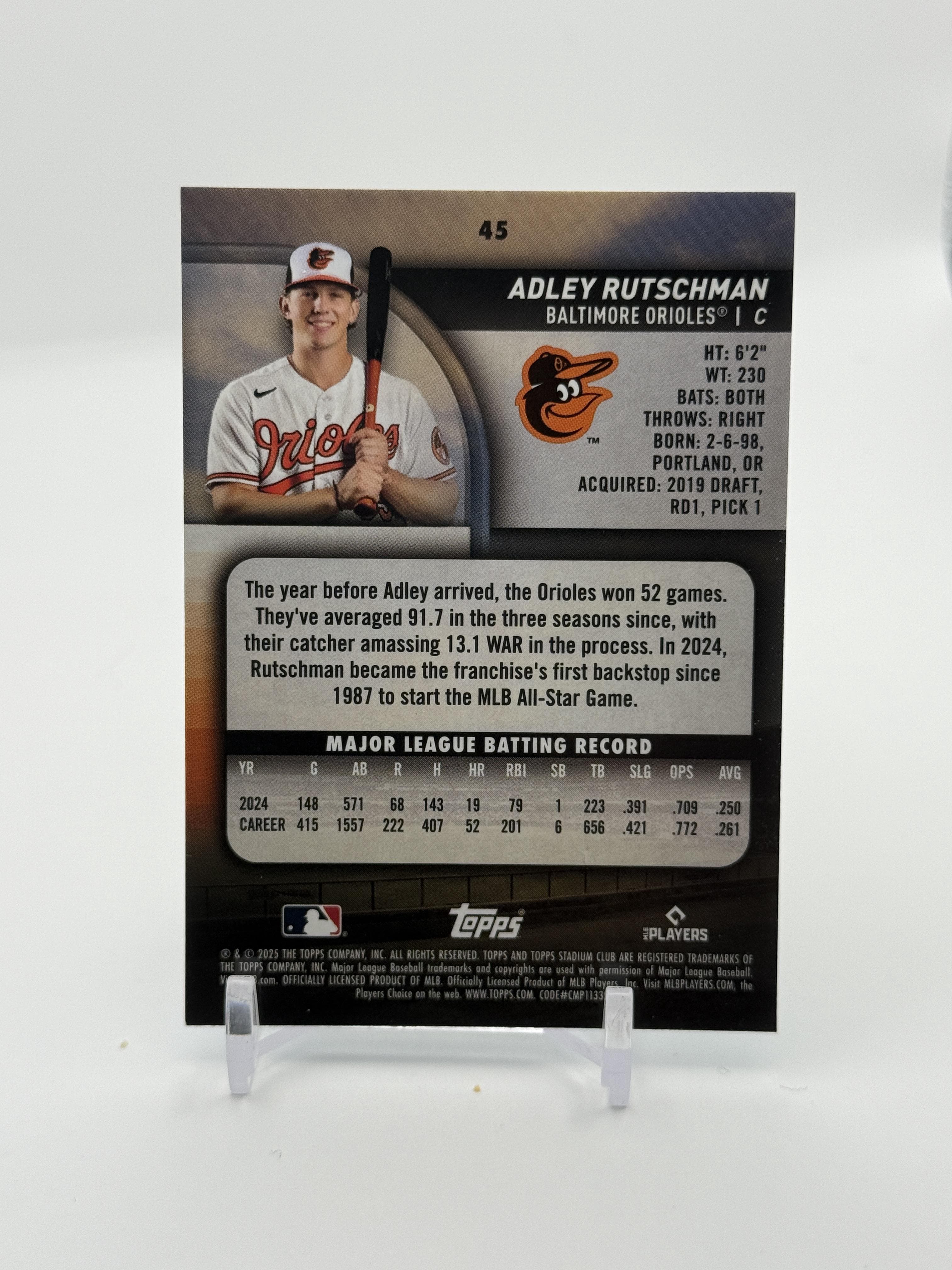 2025 Stadium Club #45 Adley Rutschman Light Blue Foil - Thumbnail 2
